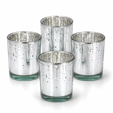 Teelichtgläser 6 x 7,2 cm in Zylinderform 4er Set Silber metallic