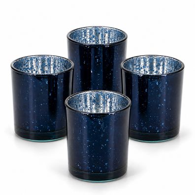 Teelichtgläser 6 x 7,2 cm in Zylinderform 4er Set Dunkelblau metallic