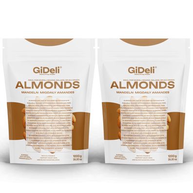 Mandeln 2kg Naturbelassen Ungesalzen Rohkost Qualität Ganze Kerne Vegan GiDeli