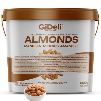 Mandeln 3kg Naturbelassen Ungesalzen Rohkost Qualität Ganze Kerne Vegan GiDeli