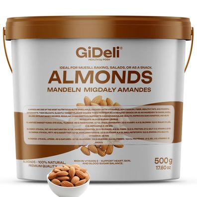 Mandeln 500g Naturbelassen Ungesalzen Rohkost Qualität Ganze Kerne Vegan GiDeli