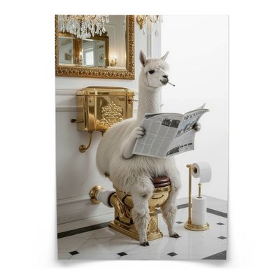 Muralo Poster für Badezimmer LAMA mit Zeitung auf Toilette Glamour Abstraktion
