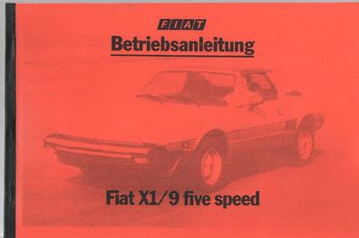 Bedienungsanleitung Fiat X1/9 five speed, Auto, PKW, Oldtimer, Klassiker