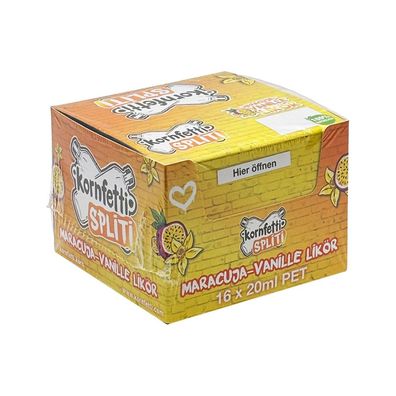 Kornfetti Splitti Partybox Maracuja-Vanille Likör 15% Vol. 16x 0,02l PET Flasche