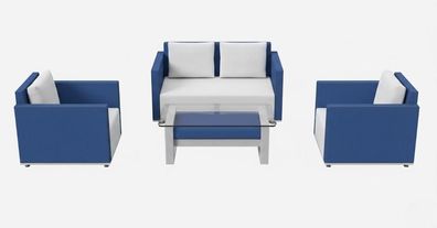 Blau-Weiße Sofagarnitur Designer Gartenmöbel Luxuriöse Polstersessel