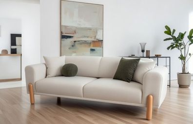 Komfortables 3-Sitzer Sofa Beige Holzgestell Modernes Design
