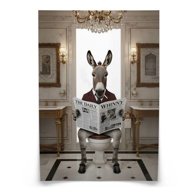 Muralo Poster für Badezimmer WC ESEL im Anzug auf Toilette mit Zeitung Glamour