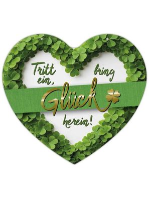 Herz Blechschild Bring Glück herein HB034