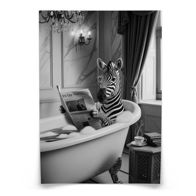 Muralo Poster für Badezimmer WC ZEBRA in Badewanne Zeitung Abstraktion