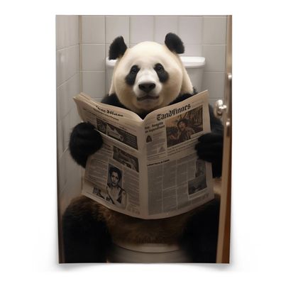 Muralo Poster für Badezimmer WC PANDA auf Toilette mit Zeitung Abstraktion
