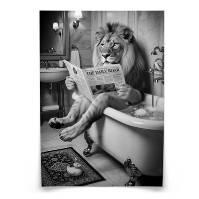 Muralo Poster für Badezimmer WC LÖWE in Badewanne Zeitung Abstraktion