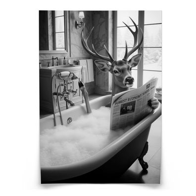 Muralo Poster für Badezimmer WC HIRSCH in Badewanne Zeitung Abstraktion