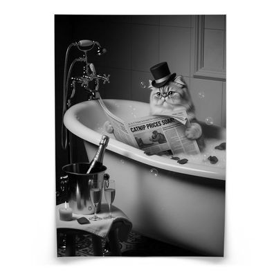 Muralo Poster für Badezimmer WC KATZE in Badewanne Zeitung Abstraktion