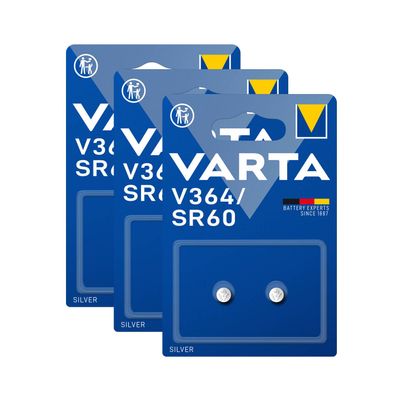 3x Varta Knopfzelle Silver Oxide V364 SR60 1,55 V Batterien 2er Blister 364
