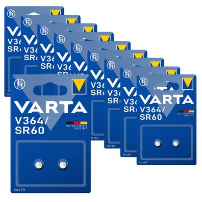 10x Varta Knopfzelle Silver Oxide V364 SR60 1,55 V Batterien 2er Blister 364