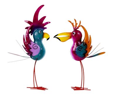 2er Set Vogelfiguren exotisch bunt 41/47cm Metall stehend Dekofigur Haus Garten