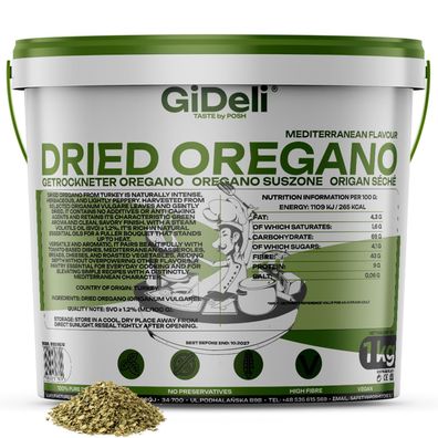Oregano 1kg Getrocknet Blätter Natur Vegan Pizza Pasta Küchenkräuter GiDeli