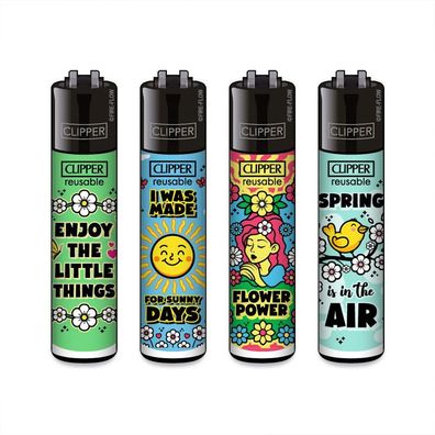 Clipper Reibradfeuerzeuge Spring Slogan - 4 Stück