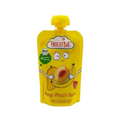 FruchtBar Bio Quetschi Mango, Pfirsich, Banane 100g Beutel Fruchtpüree