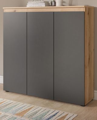 Kommode Hochkommode Mehrzweck Schuhkommode Grau Eiche 10 Fächer 105x111 cm Assino
