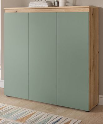 Kommode Hochkommode Mehrzweck Schuhkommode Grün und Eiche 10 Fächer 105x111 cm Assino