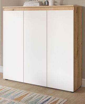 Kommode Hochkommode Mehrzweck Schuhkommode Weiß und Eiche 10 Fächer 105x111 cm Assino
