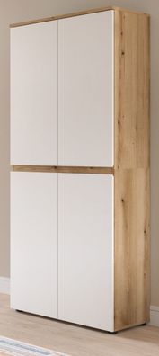 Mehrzweck Schuhschrank Garderobe Weiß Eiche 6-trg 18 Fächer Kleiderstange Assino