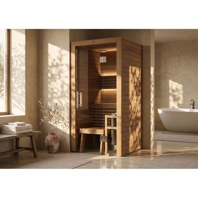 Harvia Utu Mini Saunakabine Design-Sauna aus Thermoholz 95x95x203cm inkl. LED Beleuc