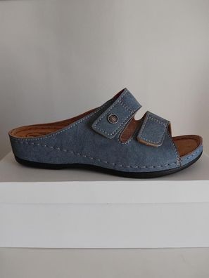 Frankenschuhe-Damen-Pantoletten Hausschuhe mit Weichtritt Gr.36 - 42 Jeans Blau