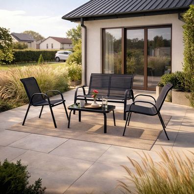 Gartenmöbel-Set EL-MINNES Schwarz , Bank, Stühle, Tisch , Terrassen-Set Modern