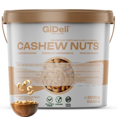 Cashewkerne 3kg Ganze Kerne Ungesalzen Naturbelassen Vegan Proteinreich GiDeli