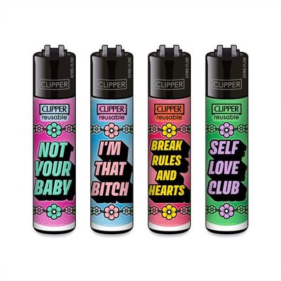Clipper Reibradfeuerzeuge Girly Slogan #3 - 4 Stück