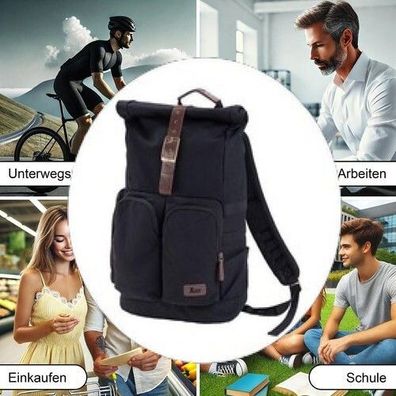 NEU Rolltop Rucksack schwarz 22 Liter für Business Reise Urlaub Flug Laptop Zelt