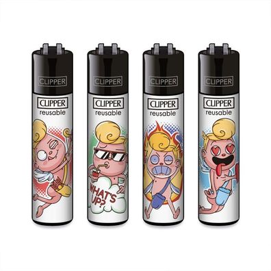 Clipper Reibradfeuerzeuge Funny Cupid - 4 Stück