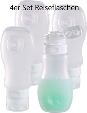 NEU 4er Set Reiseflasche Silikon Saugnapf 89ml lebensmittelecht für Flug Reise