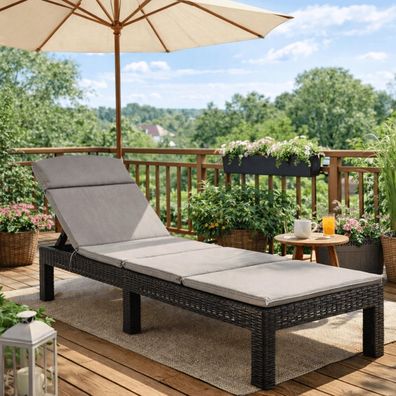 Gartenstuhl Liegestuhl EL-LUIZJA Technorattan Schwarz/Grau