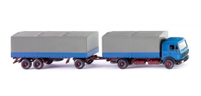 Wiking H0 1/87 045501 Pritschenhängerzug (MB NG) - azurblau - NEU