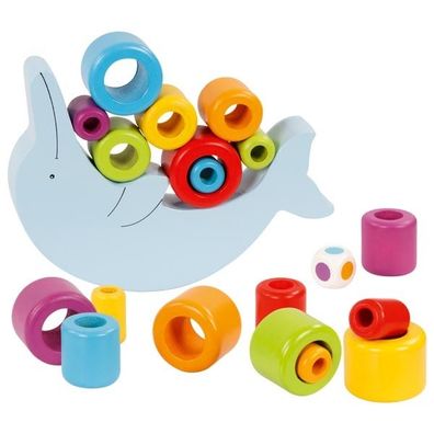 Balancierspiel Delfin Stapelspiel Geschicklichkeitsspiel 21 Holz Teile - goki 56901