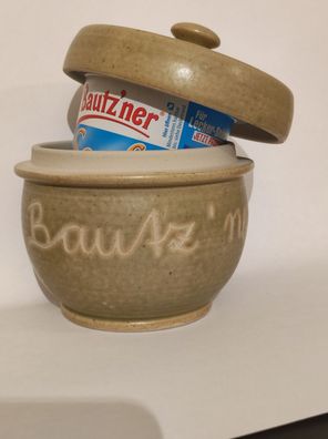 Bautzner Senftopf grün Keramik - incl. Bautzener Becher