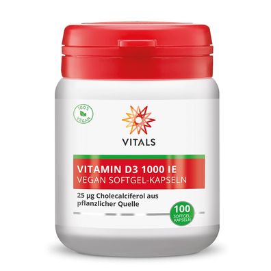 Vitamin D3 1000 IE, 100 Softgel-Kapseln von Vitals