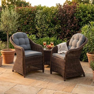 2er Set Sessel BELLA rundes Polyrattan Natural-Brown Gartensessel Armlehnsessel
