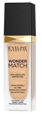 Eveline Fluessigfoundation Wonder Match, 30 ml - Helles Vanille-Makeup fuer einen str