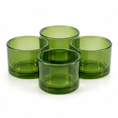 Teelichtgläser 5,1 x 3,3 cm klein rund 4er Set Dunkelgrün transparent