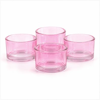 Teelichtgläser 5,1 x 3,3 cm klein rund 4er Set Hellrosa transparent