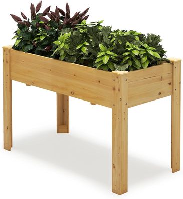 Hochbeet Holz, Erhöhtes Gartenbeet, Pflanzkasten mit Drainagelöchern, Natur