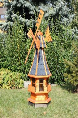 Romantische Gartenwindmühle aus Holz mit Solarbeleuchtung (weiß)