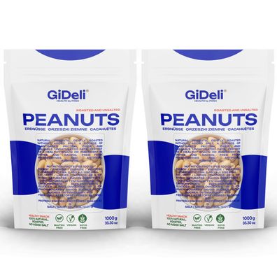 Erdnüsse 2kg Geröstet Ungesalzen Ohne Öl Naturbelassen Snack Protein GiDeli