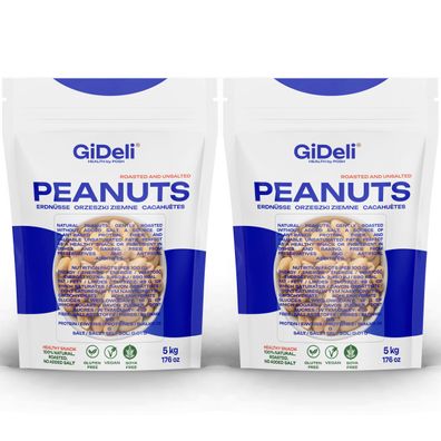 Erdnüsse 10kg Geröstet Ungesalzen Ohne Öl Naturbelassen Snack Protein GiDeli