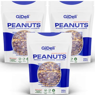 Erdnüsse 3kg Geröstet Ungesalzen Ohne Öl Naturbelassen Snack Protein GiDeli