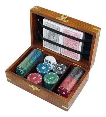 Poker-Set Holzbox maritim 100 Chips doppeltes Blatt